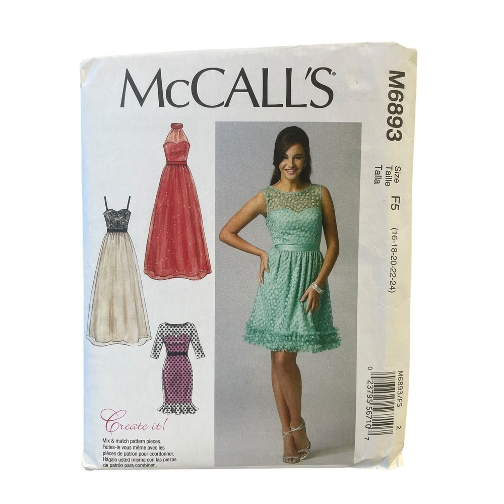 McCall\'s Sewing Pattern M6893 Misses Size 16-24 Formal Semi-Formal Dress Uncut